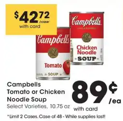Smith's Campbells Tomato or Chicken Noodle Soup offer