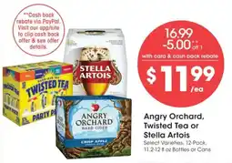 Smith's Angry Orchard, Twisted Tea or Stella Artois offer
