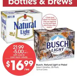 Smith's Busch, Natural Light or Pabst offer