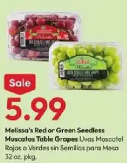 Stater Bros Melissa's Red or Green Seedless Muscatos Table Grapes offer