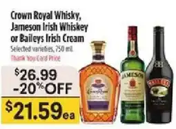 Bashas' Crown Royal Whisky, Jameson Irish Whiskey or Baileys Irish Cream offer