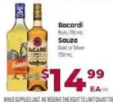 Cardenas Bacardi Rum, Sauza Gold or Silver offer