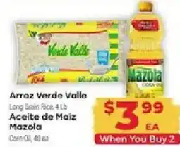 Supermercado El Rancho Arroz Verde Valle Aceite de Maiz Mazola offer