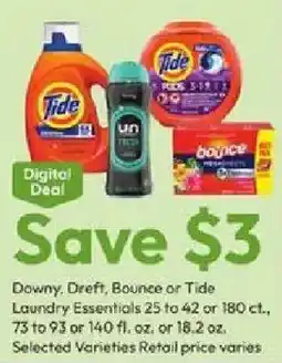 Stater Bros Downy, Dreft, Bounce or Tide Laundry Essentials offer