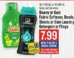 IGA Downy or Gain Fabric Softener, Beads, Sheets or Gain Laundry Detergent or Flings offer