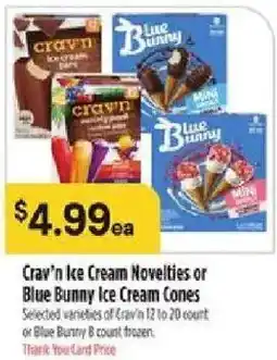 Bashas' Crav'n Ice Cream Novelties or Blue Bunny Ice Cream Cones offer