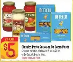 Bashas' Classico Pasta Sauce or De Cecco Pasta offer
