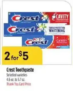 Bashas' Crest toothpaste offer
