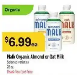 Bashas' Malk Organic Almond or Oat Milk offer