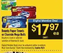 Bashas' Bounty Paper Towels or Charmin Mega Rolls offer