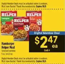 Bashas' Hamburger Helper Meal offer