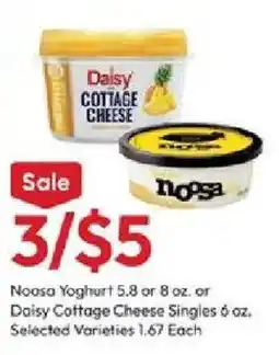 Stater Bros Noosa Yoghurt or Daisy Cottage Cheese Singles offer