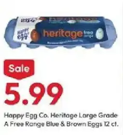 Stater Bros Happy Egg Co. Heritage Large Grade A Free Range Blue & Brown Eggs offer