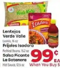Supermercado El Rancho Lentejas Verde Valle, Frijoles Isadora, Salsa Picante La Botanera offer