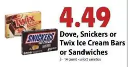 Festival Foods Dove, Snickers or Twix Ice Cream Bars or Sandwiches offer