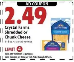 Festival Foods Crystal Farms shredded or chunk cheese offer