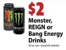 Festival Foods Monster, Reign or Bang Energy Drinks offer