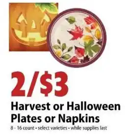 Festival Foods Harvest or Halloween Plates or Napkins offer