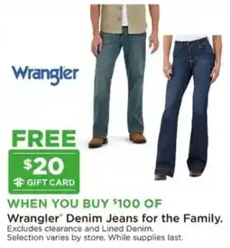 Mills Fleet Farm Wrangler Denim Jeans for the Family offer