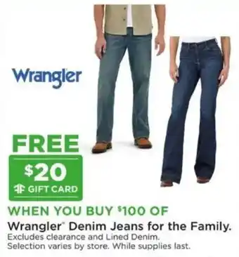Mills Fleet Farm Wrangler Denim Jeans for the Family offer