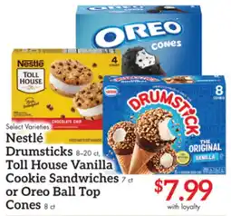 Remke Nestlé Drumsticks or Toll House Vanilla Cookie Sandwiches or Oreo Ball Top Cones offer