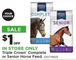 Mills Fleet Farm Triple Crown Complete or Senior Horse Feed offer