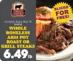 Sullivan's Foods Certified Angus Beef brand whole boneless arm pot roast or grill steaks offer