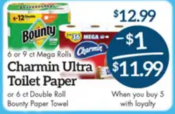 Remke Charmin Ultra Toilet Paper or 6 ct Double Roll Bounty Paper Towel offer