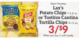 Remke Lay's potato chips or tostitos cantina tortilla chips offer