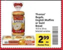 Safeway Thomas’ Bagels, English Muffins or Swirl Bread offer