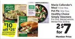 Safeway Marie Callender's Meal, Pot Pie, Healthy Choice Simply Steamers offer