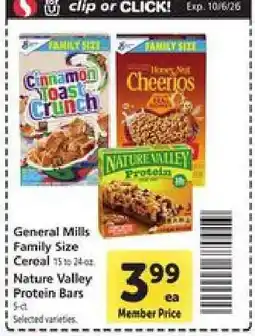 Safeway General Mills Family Size Cereal & Nature Valley Protein Bars offer