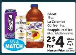 Safeway Ghost, La Colombe Coffee, Snapple Iced Tea offer