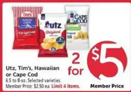 Safeway Utz, Tim's, Hawaiian or Cape Cod Chips offer