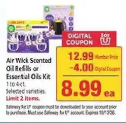 Safeway Air Wick Scented Oil Refills or Essential Oils Kit offer