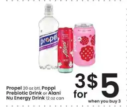Albertsons Propel, Poppi Prebiotic Drink, Alani Nu Energy Drink offer