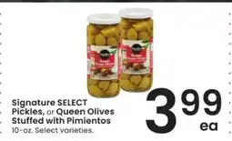 Albertsons Signature SELECT Pickles, or Queen Olives Stuffed with Pimientos offer