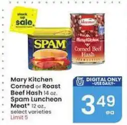 Albertsons Mary Kitchen Corned or Roast Beef Hash / Spam Luncheon Meat offer