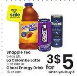 Albertsons Snapple Tea, La Colombe Latte, Ghost Energy Drink offer
