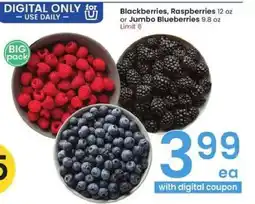 Albertsons Blackberries, Raspberries or Jumbo Blueberries offer