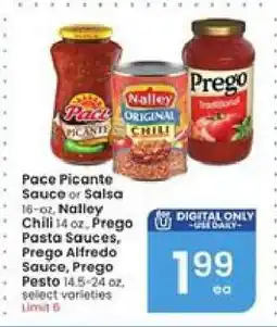 Albertsons Pace Picante Sauce or Salsa, Nalley Chili, Prego Pasta Sauces, Prego Alfredo Sauce, Prego Pesto offer