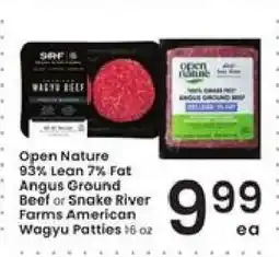 Albertsons Open Nature 93% Lean 7% Fat Angus Ground Beef or Snake River Farms American Wagyu Patties offer
