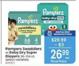 Albertsons Pampers Swaddlers or Baby-Dry Super Diapers offer