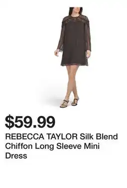 Marshalls REBECCA TAYLOR Silk Blend Chiffon Long Sleeve Mini Dress offer