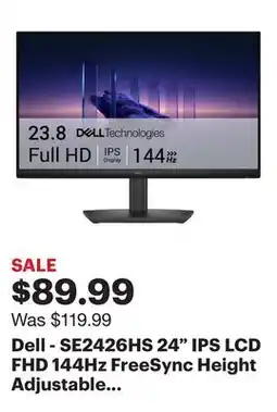 Best Buy Dell - SE2426HS 24 IPS LCD FHD 144Hz FreeSync Height Adjustable Monitor (HDMI, USB) - Black offer