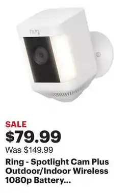 Best Buy Ring - Spotlight Cam Plus Outdoor/Indoor Wireless 1080p Battery Surveillance Camera - White offer