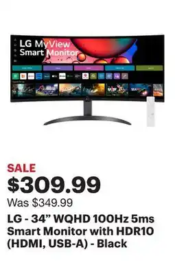 Best Buy LG - 34 WQHD 100Hz 5ms Smart Monitor with HDR10 (HDMI, USB-A) - Black offer