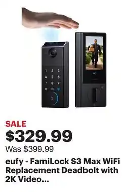 Best Buy eufy - FamiLock S3 Max WiFi Replacement Deadbolt with 2K Video Doorbell and Palm Scanner - Gray offer