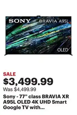 Best Buy Sony - 77 class BRAVIA XR A95L OLED 4K UHD Smart Google TV with Gemini (2023) offer