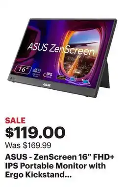 Best Buy ASUS - ZenScreen 16 FHD+ IPS Portable Monitor with Ergo Kickstand (Mini-HDMI, USB-C) - Black offer